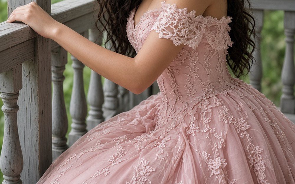 Quinceañera in a pink lace ball gown